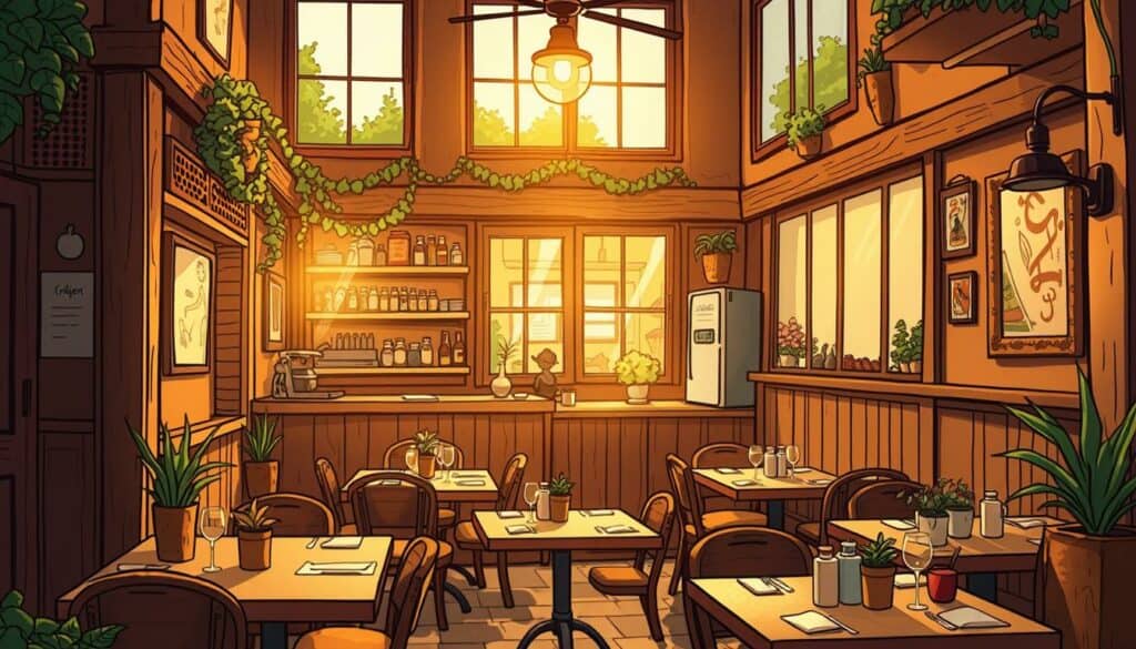 A cozy neighborhood restaurant nestled in the vibrant heart of Berlin, its unassuming facade concealing an inviting ambiance. Warm, golden lighting filters through large windows, casting a welcoming glow onto the intimate dining area. Wooden accents and rustic decor lend a charming, homely atmosphere, while the open kitchen allows diners to glimpse the culinary artistry unfolding within. Patrons savor local, seasonal ingredients expertly transformed into traditional yet innovative dishes, creating a truly memorable gastronomic experience off the beaten path. An oasis of authentic, high-quality dining, this hidden gem offers a delightful contrast to the city's better-known establishments. A cozy neighborhood restaurant nestled in the vibrant heart of Berlin, its unassuming facade concealing an inviting ambiance. Warm, golden lighting filters through large windows, casting a welcoming glow onto the intimate dining area. Wooden accents and rustic decor lend a charming, homely atmosphere, while the open kitchen allows diners to glimpse the culinary artistry unfolding within. Patrons savor local, seasonal ingredients expertly transformed into traditional yet innovative dishes, creating a truly memorable gastronomic experience off the beaten path. An oasis of authentic, high-quality dining, this hidden gem offers a delightful contrast to the city's better-known establishments.