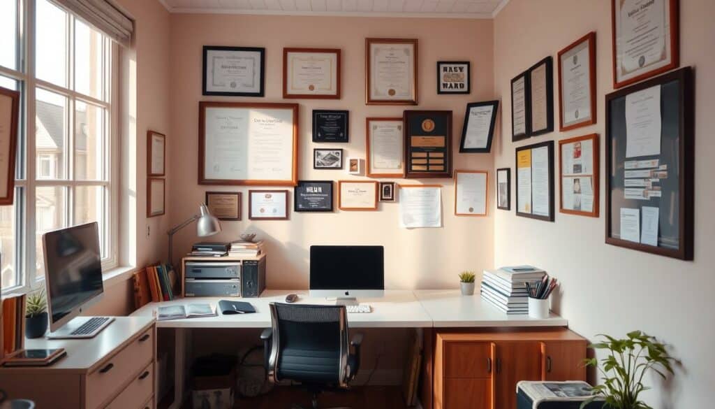 A cozy, well-lit small business office, with a clean, minimalist desk and office supplies. The walls are decorated with framed certificates and awards, reflecting the owner's expertise and professionalism. The room has warm, natural lighting, perhaps from a large window, casting a soft glow over the space. The atmosphere is one of productivity and success, conveying the pride and diligence of the small business owner. The overall scene should feel inviting and inspire a sense of trust and reliability, suitable for a section on choosing a business name for a small enterprise. A cozy, well-lit small business office, with a clean, minimalist desk and office supplies. The walls are decorated with framed certificates and awards, reflecting the owner's expertise and professionalism. The room has warm, natural lighting, perhaps from a large window, casting a soft glow over the space. The atmosphere is one of productivity and success, conveying the pride and diligence of the small business owner. The overall scene should feel inviting and inspire a sense of trust and reliability, suitable for a section on choosing a business name for a small enterprise.