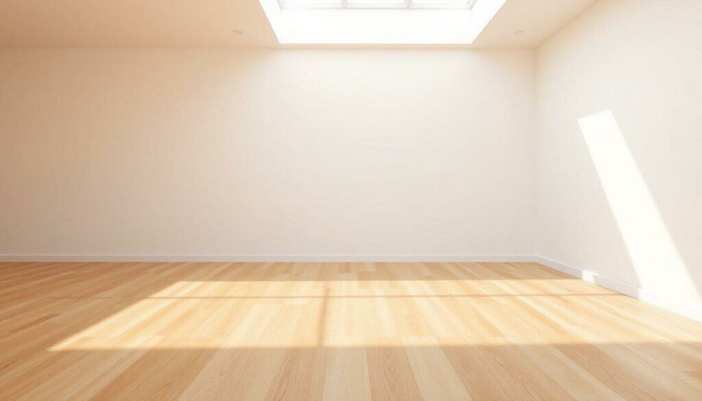 A modern, minimalist interior space with a light oak hardwood floor. The floorboards are arranged in a clean, parallel pattern, running from left to right across the frame. Bright, diffused natural lighting floods the room, creating soft shadows and highlights that accentuate the texture and grain of the wood. The lighting source appears to be a large window or skylight, casting a warm, inviting glow throughout the scene. The background is a plain, neutral wall, allowing the focus to remain on the elegantly laid hardwood floor. A modern, minimalist interior space with a light oak hardwood floor. The floorboards are arranged in a clean, parallel pattern, running from left to right across the frame. Bright, diffused natural lighting floods the room, creating soft shadows and highlights that accentuate the texture and grain of the wood. The lighting source appears to be a large window or skylight, casting a warm, inviting glow throughout the scene. The background is a plain, neutral wall, allowing the focus to remain on the elegantly laid hardwood floor.