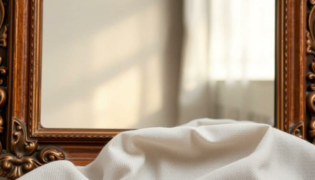 A well-crafted wooden frame encases an ornate antique mirror, its surface gently reflecting the warm glow of a softly diffused, natural light. Intricate carved details along the frame's edges glimmer with a subtle sheen, their textures inviting a closer inspection. In the foreground, a delicate cloth rests atop the frame, its folds and fibers captured in high resolution. The overall scene exudes a sense of timeless elegance and careful preservation, setting the stage for the article's section on maintaining the unique charm of a handcrafted mirror frame. A well-crafted wooden frame encases an ornate antique mirror, its surface gently reflecting the warm glow of a softly diffused, natural light. Intricate carved details along the frame's edges glimmer with a subtle sheen, their textures inviting a closer inspection. In the foreground, a delicate cloth rests atop the frame, its folds and fibers captured in high resolution. The overall scene exudes a sense of timeless elegance and careful preservation, setting the stage for the article's section on maintaining the unique charm of a handcrafted mirror frame.