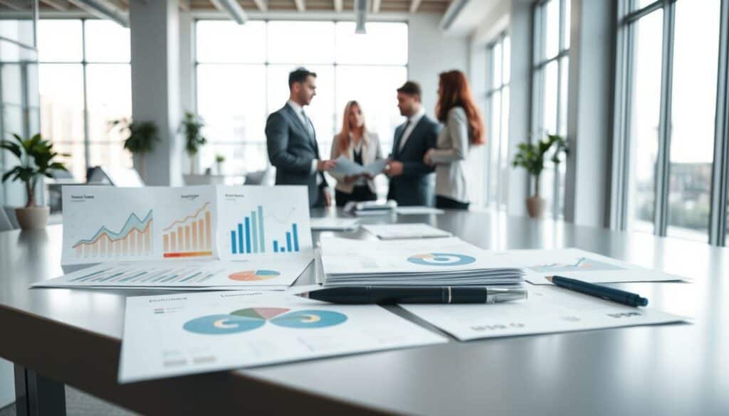 A well-lit, wide-angle view of a clean, modern office space. In the foreground, a sleek table displays a neatly organized array of budgeting tools and documents. Various budgeting methods are visually represented through infographic-style illustrations, including line graphs, pie charts, and bar graphs. The middle ground features a team of professionals engaged in a collaborative discussion, analyzing the budgeting data. The background showcases the office environment, with large windows allowing natural light to stream in, creating a bright and productive atmosphere. The overall scene conveys a sense of analytical rigor, strategic planning, and financial proficiency in the context of corporate budgeting.