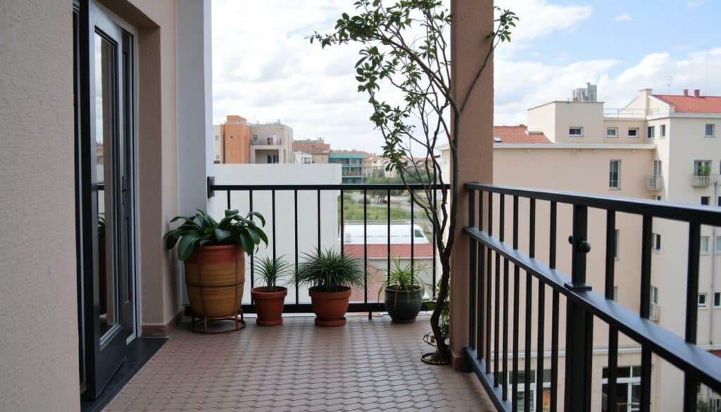 Ein Balkon mit Klickfliesen