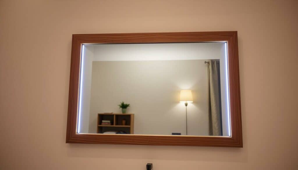 Ein Infinity Mirror mit LED-Beleuchtung und Holzrahmen Ein Infinity Mirror mit LED-Beleuchtung und Holzrahmen