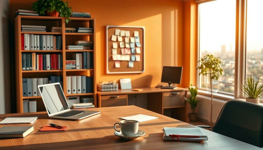 A cozy and inviting office setting with a large desk in the foreground, adorned with a laptop, stationery, and a cup of coffee. In the middle ground, a bookshelf filled with reference materials and a bulletin board displaying handwritten notes and sticky tabs. The background features a warm-toned wall with a window overlooking a scenic cityscape, bathed in soft, natural lighting. The overall atmosphere conveys a sense of productivity and problem-solving, reflecting the "Häufige Fragen und Probleme" theme. A cozy and inviting office setting with a large desk in the foreground, adorned with a laptop, stationery, and a cup of coffee. In the middle ground, a bookshelf filled with reference materials and a bulletin board displaying handwritten notes and sticky tabs. The background features a warm-toned wall with a window overlooking a scenic cityscape, bathed in soft, natural lighting. The overall atmosphere conveys a sense of productivity and problem-solving, reflecting the "Häufige Fragen und Probleme" theme.