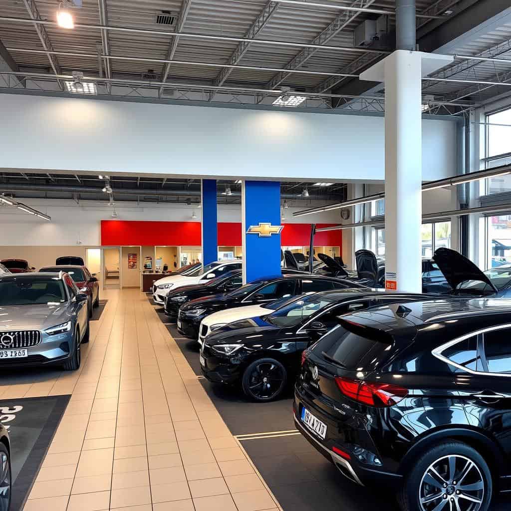 Autohaus in Weisswasser mit Fahrzeugen im Ausstellungsraum