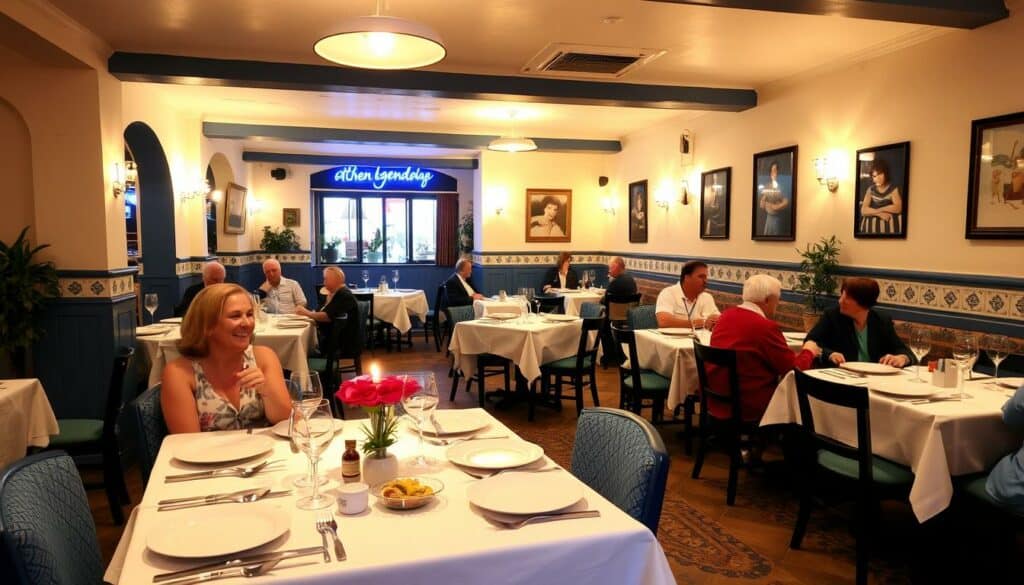 Einladende Atmosphäre im Restaurant Athen Legende mit gedeckten Tischen