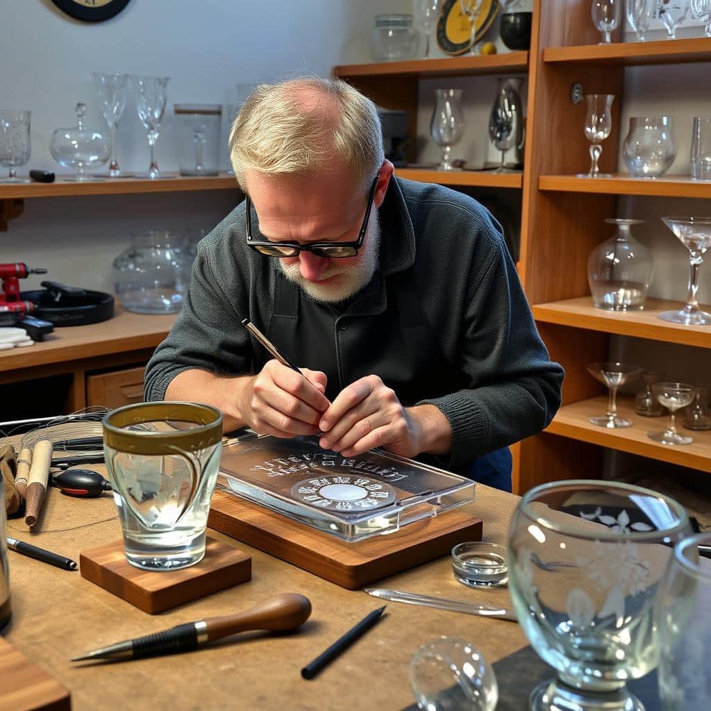 Glasgravuren Werlich in Weisswasser bei der Arbeit