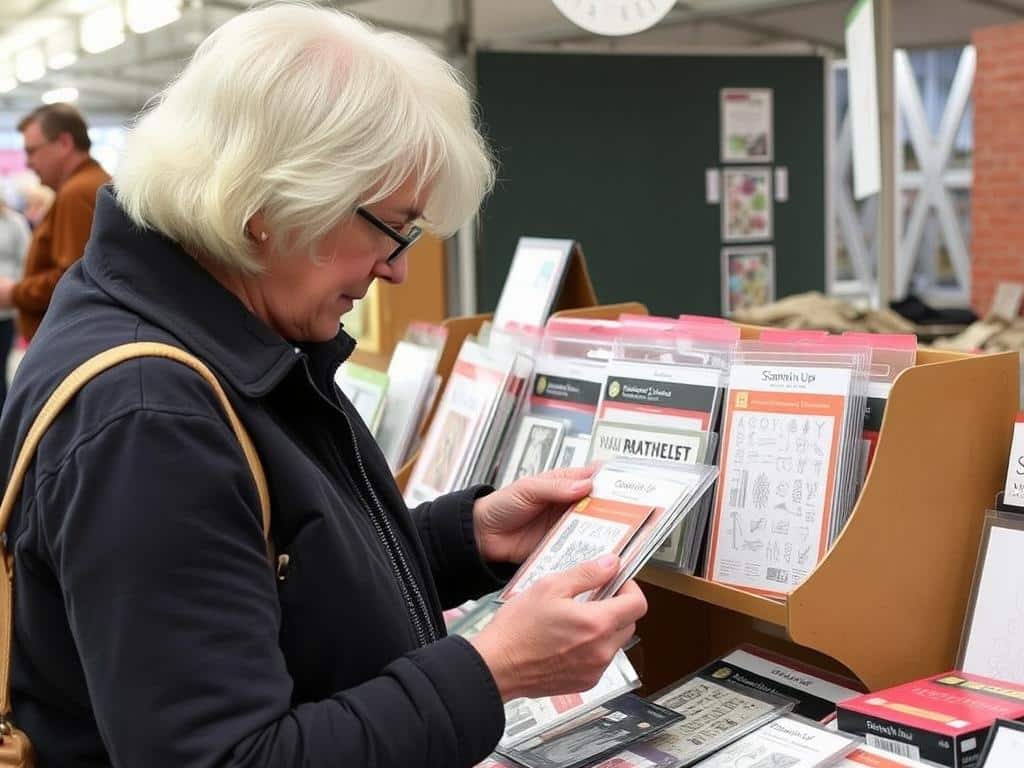 Person beim Stöbern auf einem Stampin Up Flohmarkt