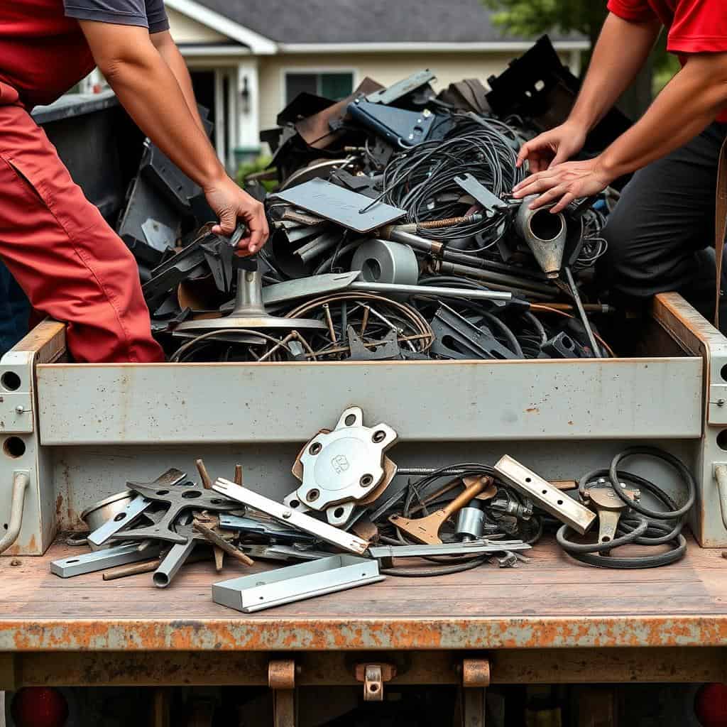 Schrottabholung in der Nähe - Mitarbeiter verladen Metallschrott