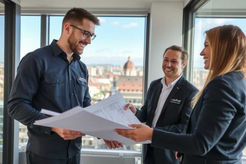 Dachdecker in München bei der Beratung eines Kunden