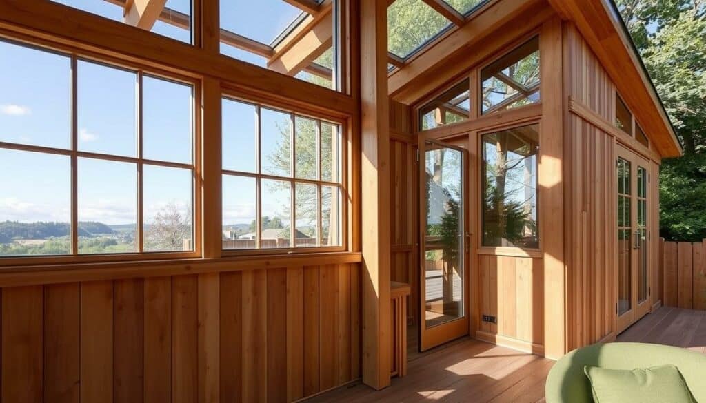 Ein modernes Holz Gartenhaus mit großen Fensterflächen Ein modernes Holz Gartenhaus mit großen Fensterflächen