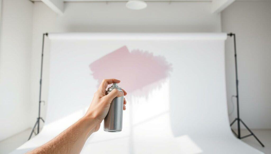 A step-by-step guide for wall spraying, showcasing the process in a clear, instructional manner. The scene depicts a well-lit, airy studio space with a simple white backdrop, allowing the focus to remain on the step-by-step demonstration. In the foreground, there is a hand holding a spray can, demonstrating the proper spraying technique. The middle ground features a partially painted wall, with the paint visible in a vibrant, saturated hue. The background is clean and uncluttered, creating a minimalist, educational atmosphere. The lighting is soft and diffused, casting gentle shadows and highlighting the texture of the wall surface. The overall composition is balanced and visually engaging, guiding the viewer through the step-by-step process of wall spraying.