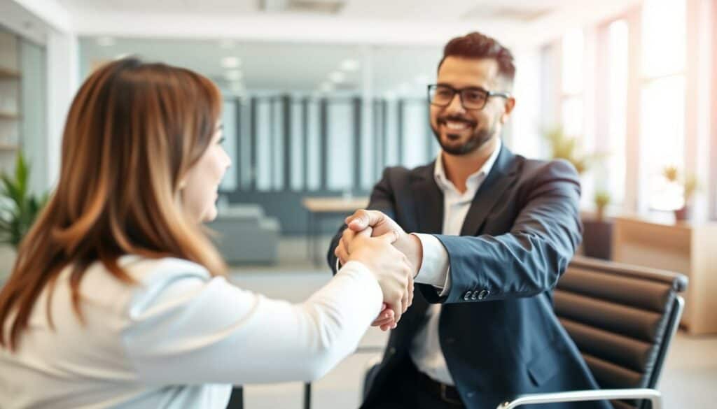 Begrüßung und Händeschütteln beim Vorstellungsgespräch
