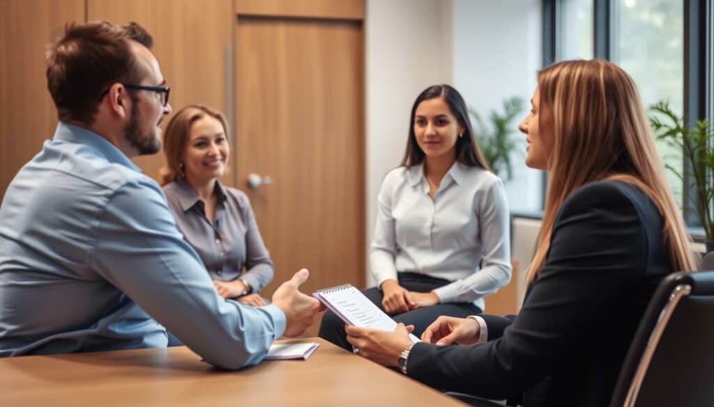 Interviewsituation mit Personalern und Bewerber im Gespräch