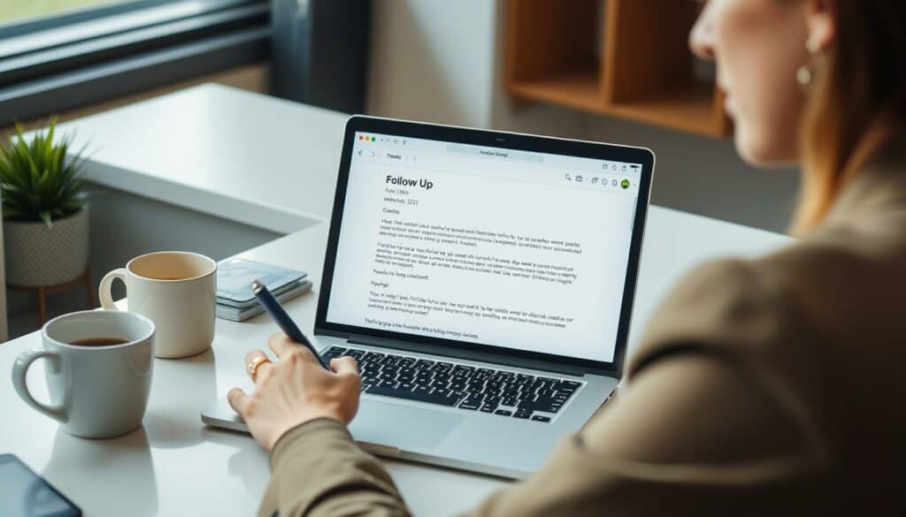 Person schreibt Follow-up E-Mail nach Vorstellungsgespräch