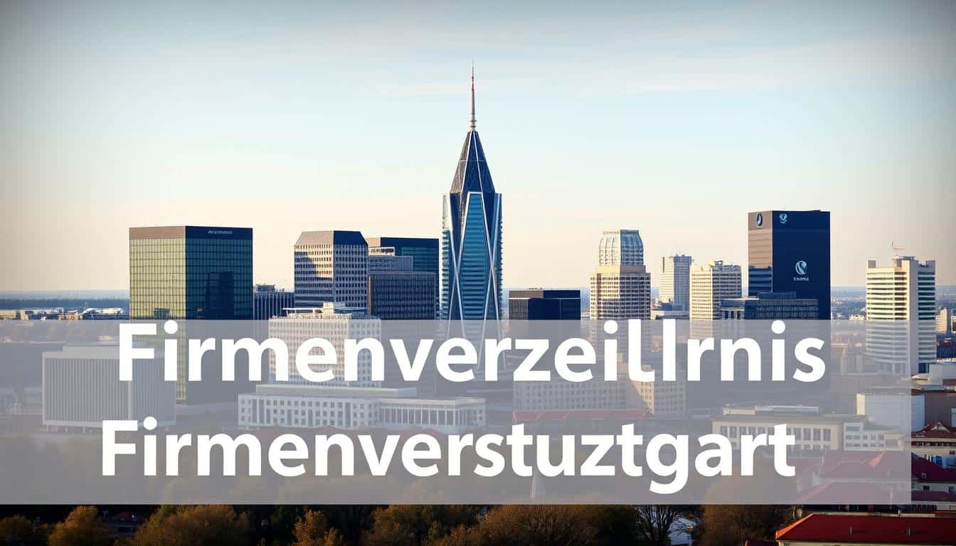 Stuttgarter Skyline mit Geschäftsvierteln und dem Firmenverzeichnis Stuttgart Logo