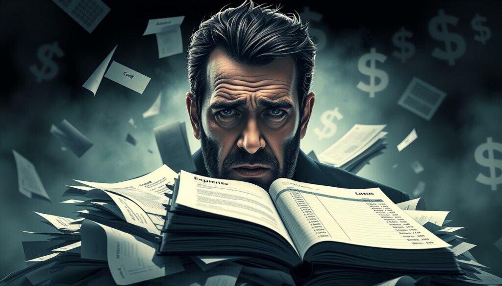 A high-contrast digital illustration depicting the financial troubles and controversies surrounding German singer and entertainer Michael Wendler. In the foreground, an ominous pile of debt notices and court documents swirls around Wendler's worried face, conveyed through a hyper-realistic, photo-based rendering. In the middle ground, a ledger book with income and expense records is opened, revealing a stark imbalance. The background is shrouded in a hazy, uneasy atmosphere, with vague shapes and silhouettes of financial symbols and icons looming in the distance, suggesting the complexities and uncertainties of Wendler's financial situation. The lighting is dramatic, with sharp shadows and highlights accentuating the sense of unease and instability. The overall tone is one of concern, turmoil, and the heavy burden of Wendler's financial troubles. A high-contrast digital illustration depicting the financial troubles and controversies surrounding German singer and entertainer Michael Wendler. In the foreground, an ominous pile of debt notices and court documents swirls around Wendler's worried face, conveyed through a hyper-realistic, photo-based rendering. In the middle ground, a ledger book with income and expense records is opened, revealing a stark imbalance. The background is shrouded in a hazy, uneasy atmosphere, with vague shapes and silhouettes of financial symbols and icons looming in the distance, suggesting the complexities and uncertainties of Wendler's financial situation. The lighting is dramatic, with sharp shadows and highlights accentuating the sense of unease and instability. The overall tone is one of concern, turmoil, and the heavy burden of Wendler's financial troubles.