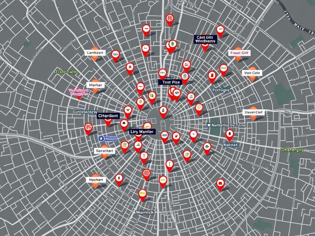 Münchner Stadtplan mit Geschäftsstandorten