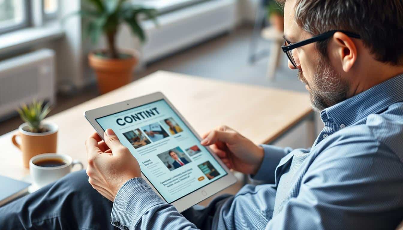 Person liest Content Marketing Blog auf einem Tablet
