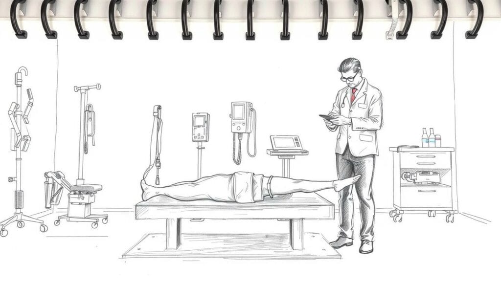 A detailed pencil sketch of a physiotherapy session, with a subtle touch of color highlighting key elements. The foreground depicts a patient performing exercises under the watchful eye of a physiotherapist, their movements captured in dynamic lines. The middle ground showcases various medical equipment and tools used during the treatment, while the background suggests a calm, professional environment, with clean lines and a muted palette. Soft shadows and highlights lend depth and dimension to the scene, creating a sense of realism. The overall mood is one of focused care and rehabilitation, reflecting the expertise and dedication of the physiotherapy practice. A detailed pencil sketch of a physiotherapy session, with a subtle touch of color highlighting key elements. The foreground depicts a patient performing exercises under the watchful eye of a physiotherapist, their movements captured in dynamic lines. The middle ground showcases various medical equipment and tools used during the treatment, while the background suggests a calm, professional environment, with clean lines and a muted palette. Soft shadows and highlights lend depth and dimension to the scene, creating a sense of realism. The overall mood is one of focused care and rehabilitation, reflecting the expertise and dedication of the physiotherapy practice.
