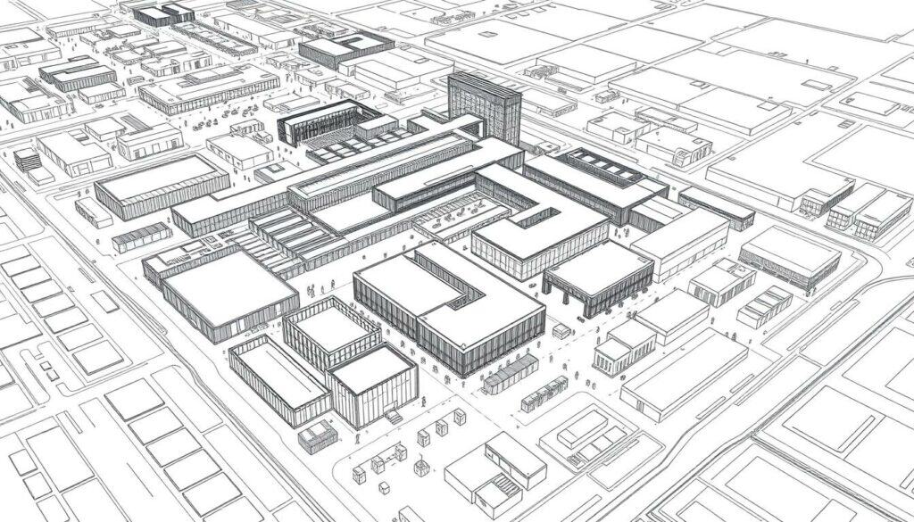 A detailed, technical illustration of the Messe Frankfurt exhibition grounds, rendered in precise black-and-white linework with strategic pops of color. The layout is presented from an aerial perspective, showcasing the complex network of halls, pathways, and outdoor exhibition spaces. Architectural elements, such as the distinct rooflines and distinct entrances, are depicted with sharp clarity. Subtle shading and gradients convey depth and dimension, while carefully placed splashes of color highlight key areas of interest. The overall aesthetic evokes the professional, organized atmosphere of this renowned trade fair venue, providing visitors with a clear, informative overview of the premises. A detailed, technical illustration of the Messe Frankfurt exhibition grounds, rendered in precise black-and-white linework with strategic pops of color. The layout is presented from an aerial perspective, showcasing the complex network of halls, pathways, and outdoor exhibition spaces. Architectural elements, such as the distinct rooflines and distinct entrances, are depicted with sharp clarity. Subtle shading and gradients convey depth and dimension, while carefully placed splashes of color highlight key areas of interest. The overall aesthetic evokes the professional, organized atmosphere of this renowned trade fair venue, providing visitors with a clear, informative overview of the premises.