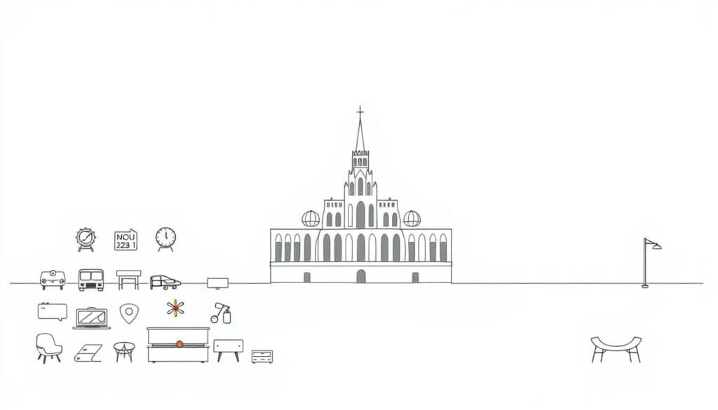 A modern, minimalist illustration showcasing practical visitor information for the IMM Cologne furniture fair in 2026. The foreground depicts a clean, geometric composition of icons and pictograms representing key details like location, dates, transport, and amenities, rendered in a muted grayscale palette with pops of vibrant color. The middle ground features a subtle, hand-sketched architectural backdrop evoking the fair's venue, while the background subtly fades into an empty, light-filled space, allowing the essential information to take center stage. The overall aesthetic is refined, informative, and visually engaging, guiding visitors through the practical aspects of attending the prestigious event. A modern, minimalist illustration showcasing practical visitor information for the IMM Cologne furniture fair in 2026. The foreground depicts a clean, geometric composition of icons and pictograms representing key details like location, dates, transport, and amenities, rendered in a muted grayscale palette with pops of vibrant color. The middle ground features a subtle, hand-sketched architectural backdrop evoking the fair's venue, while the background subtly fades into an empty, light-filled space, allowing the essential information to take center stage. The overall aesthetic is refined, informative, and visually engaging, guiding visitors through the practical aspects of attending the prestigious event.