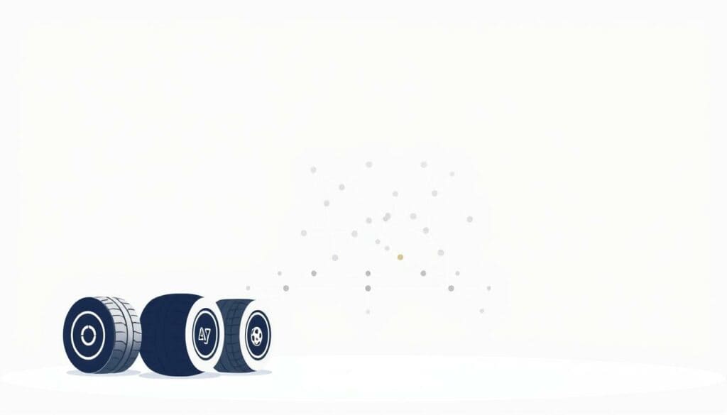 A network of tire service partners, showcased in a clean, minimalist illustration. The foreground features a group of geometric shapes representing various tire service icons, such as tire changes, tire storage, and tire inspections, rendered in shades of black and white with subtle pops of color. The middle ground depicts a grid-like pattern of connected nodes, symbolizing the interconnected network of tire service providers. The background presents a simple, uncluttered space, allowing the focal elements to stand out and convey the essence of the "Reifenservice Partner Netzwerk" concept. The overall aesthetic is a balance of technical precision and visual clarity, creating an impactful and memorable representation of the subject matter.