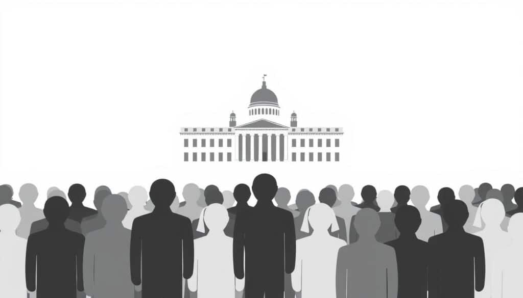 A serene, minimalist illustration depicting the evaluation groups of the German social welfare system. In the foreground, a grid of abstract human figures, differentiated by subtle shades of gray, representing the diverse beneficiaries of social services. In the middle ground, a simplified, architectural motif of government buildings, rendered in precise, geometric lines. The background features a subtle, textured gradient, evoking a sense of contemplation and introspection. The overall aesthetic is a thoughtful, black-and-white composition, punctuated by carefully placed, muted color accents, conveying the nuanced balance between the costs and benefits of the social welfare state. A serene, minimalist illustration depicting the evaluation groups of the German social welfare system. In the foreground, a grid of abstract human figures, differentiated by subtle shades of gray, representing the diverse beneficiaries of social services. In the middle ground, a simplified, architectural motif of government buildings, rendered in precise, geometric lines. The background features a subtle, textured gradient, evoking a sense of contemplation and introspection. The overall aesthetic is a thoughtful, black-and-white composition, punctuated by carefully placed, muted color accents, conveying the nuanced balance between the costs and benefits of the social welfare state.