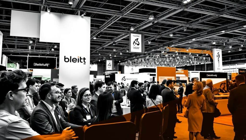 A vibrant international trade fair, its bustling exhibition halls filled with a diverse array of specialized programs and engaging formats. In the foreground, a group of professionals deeply immersed in an informative panel discussion, their expressions captivated by the presentation. The middle ground showcases a lively networking session, attendees exchanging ideas and making valuable connections. In the background, an expansive display of the latest industry technologies, sleek and modern, illuminated by warm, directional lighting. The scene is rendered in a striking black and white palette, with selective pops of color highlighting key elements, creating a dynamic and visually striking composition. A vibrant international trade fair, its bustling exhibition halls filled with a diverse array of specialized programs and engaging formats. In the foreground, a group of professionals deeply immersed in an informative panel discussion, their expressions captivated by the presentation. The middle ground showcases a lively networking session, attendees exchanging ideas and making valuable connections. In the background, an expansive display of the latest industry technologies, sleek and modern, illuminated by warm, directional lighting. The scene is rendered in a striking black and white palette, with selective pops of color highlighting key elements, creating a dynamic and visually striking composition.