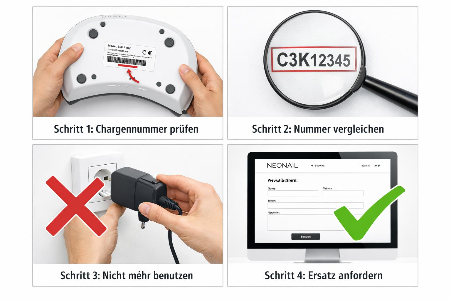 dm Rückruf NEONAIL: Stromschlaggefahr bei LED-Lampen