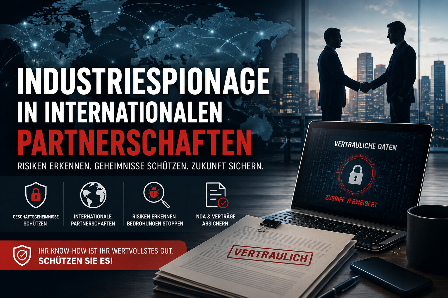 Industriespionage in internationalen Partnerschaften mit digitaler Überwachung und Unternehmensschutz