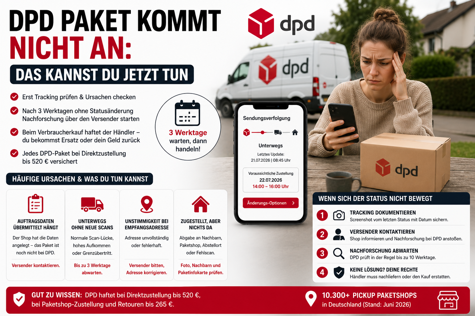 DPD Paket kommt nicht an – Empfängerin prüft den Sendungsstatus und mögliche Ursachen am Smartphone