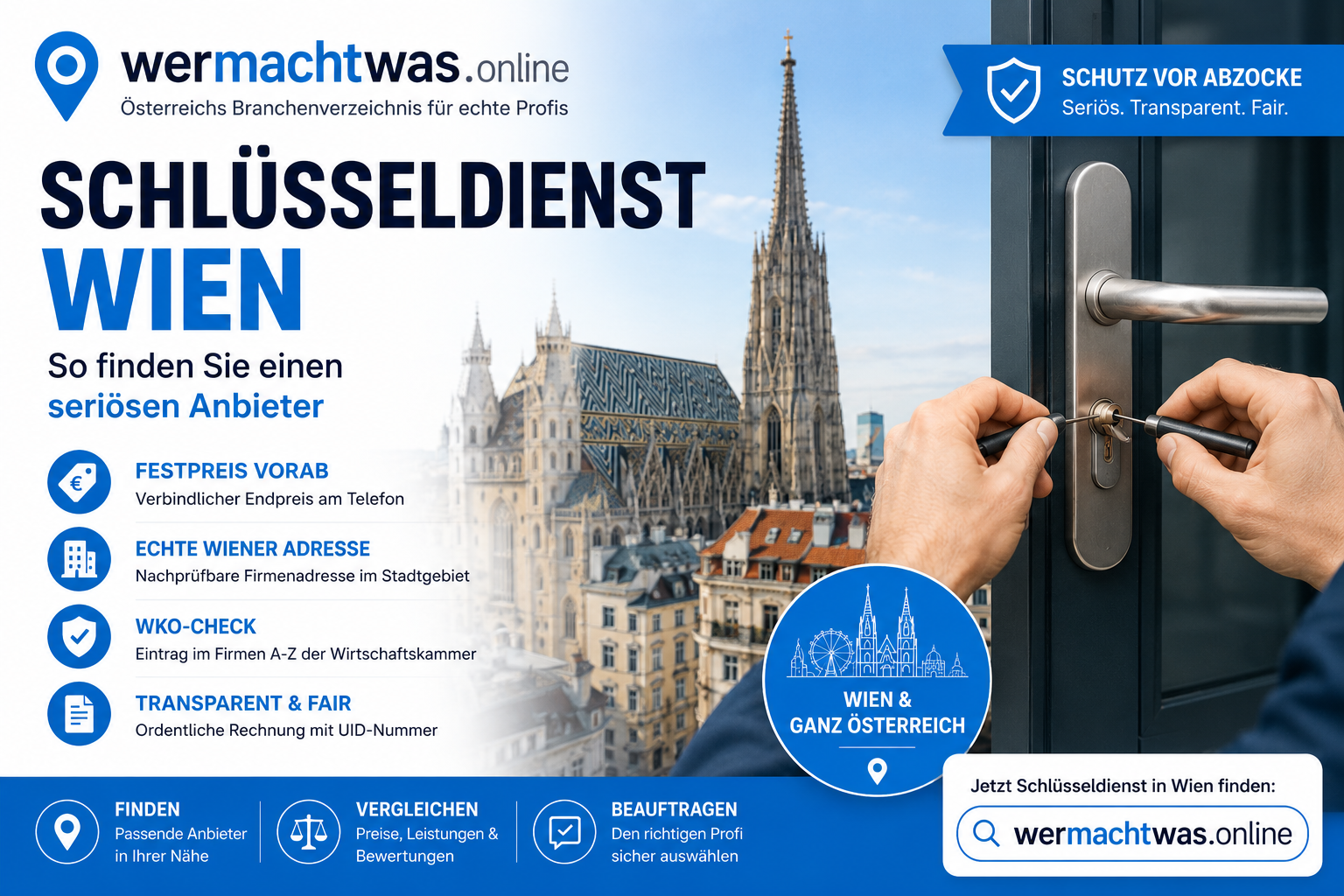 Schlüsseldienst Wien öffnet Wohnungstür – seriösen Anbieter mit Festpreis und WKO-Check finden