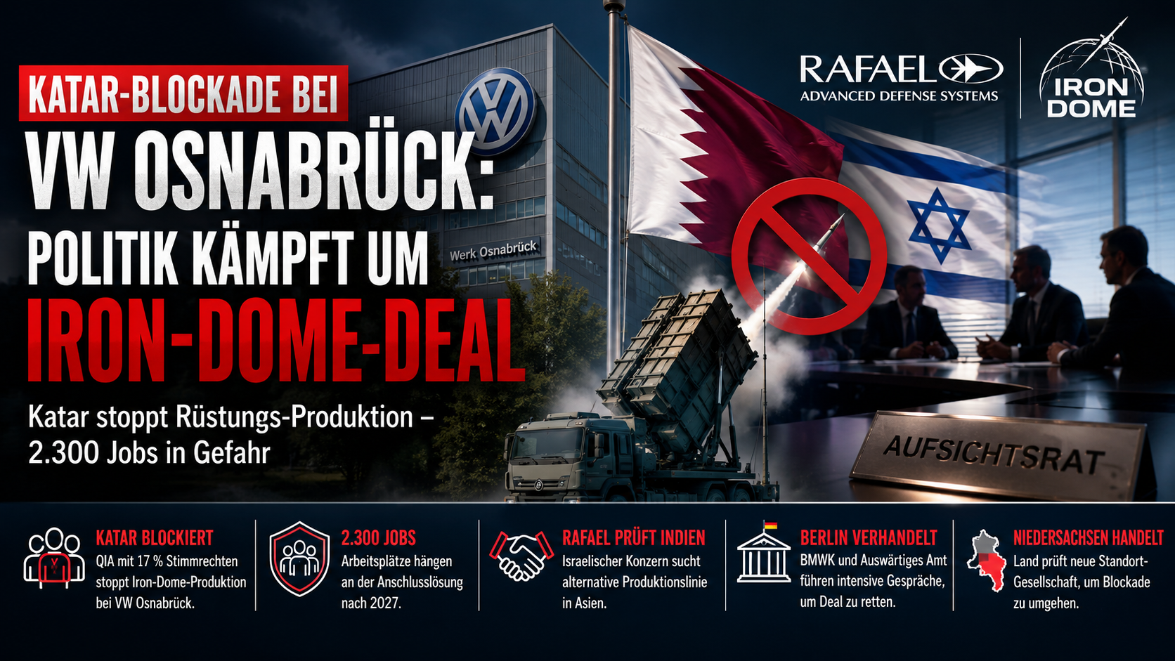 VW Osnabrück: Katar blockiert geplanten Iron-Dome-Deal – 2.300 Arbeitsplätze betroffen