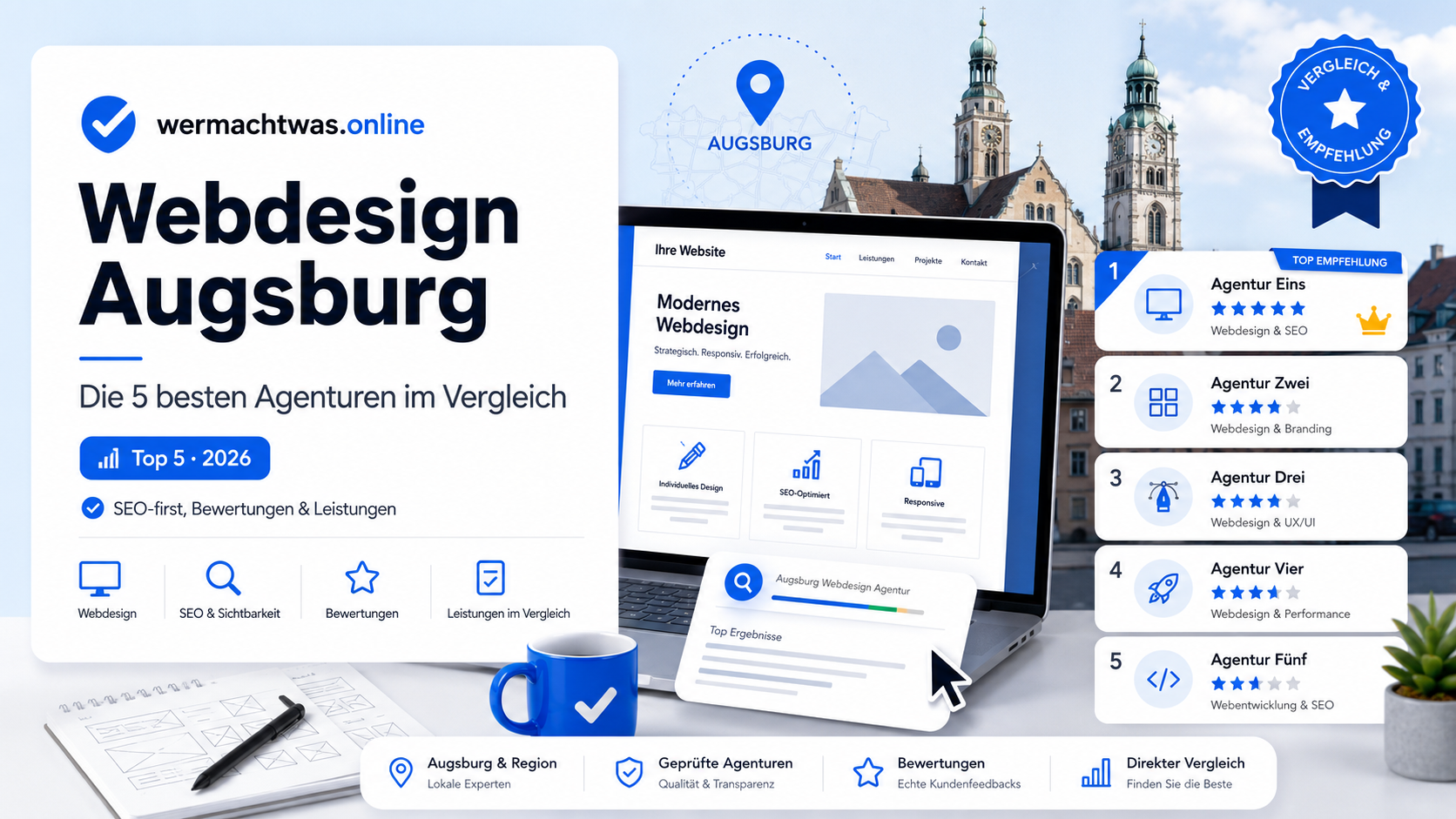 Webdesign Augsburg Vergleich 2026 mit den 5 besten Agenturen, Bewertungen, SEO-Leistungen und Anbieterempfehlung auf wermachtwas.online