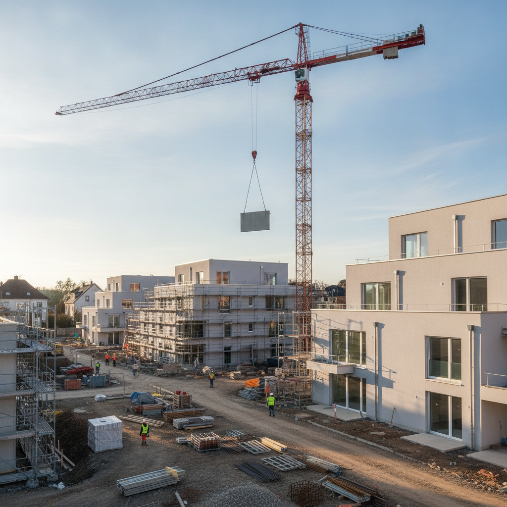 Baustelle mit Neubauwohnungen nach steigenden Baugenehmigungen Juli 2026