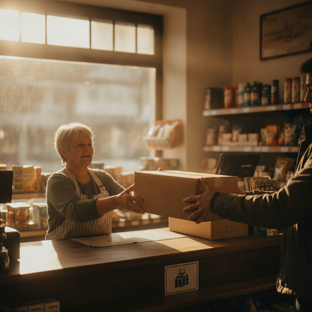UPS Access Point in der Nähe: Paketübergabe an der Ladentheke eines Partnergeschäfts