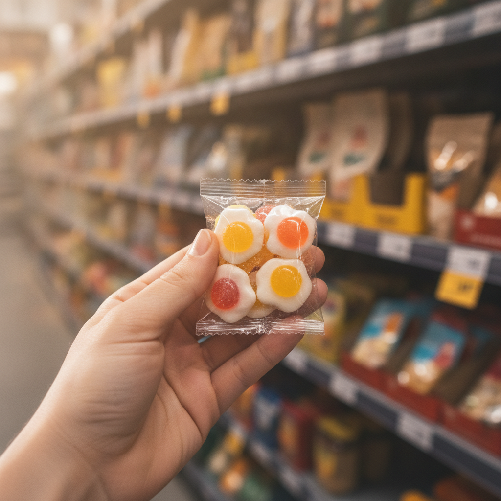 Action Fruchtgummis Rückruf: Fruchtgummi-Packung im Discounter-Regal
