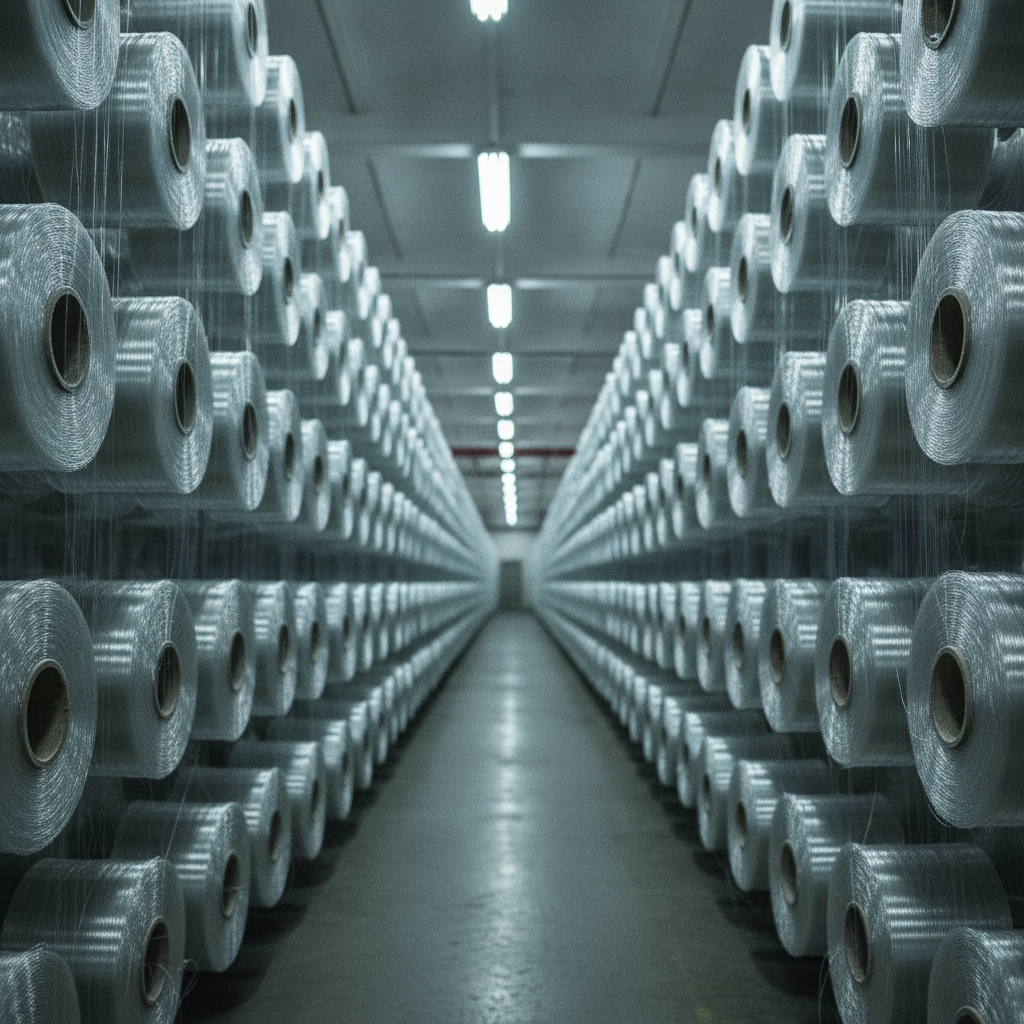 Monofilament auf Industriespulen im Lager eines Herstellers