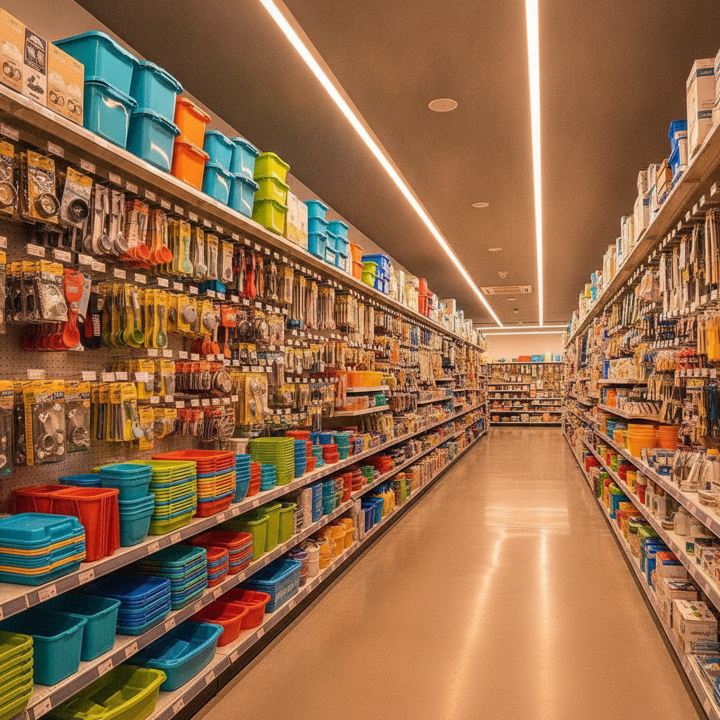 Wem gehört Action: Innenraum einer Discounter-Filiale mit Haushaltswaren